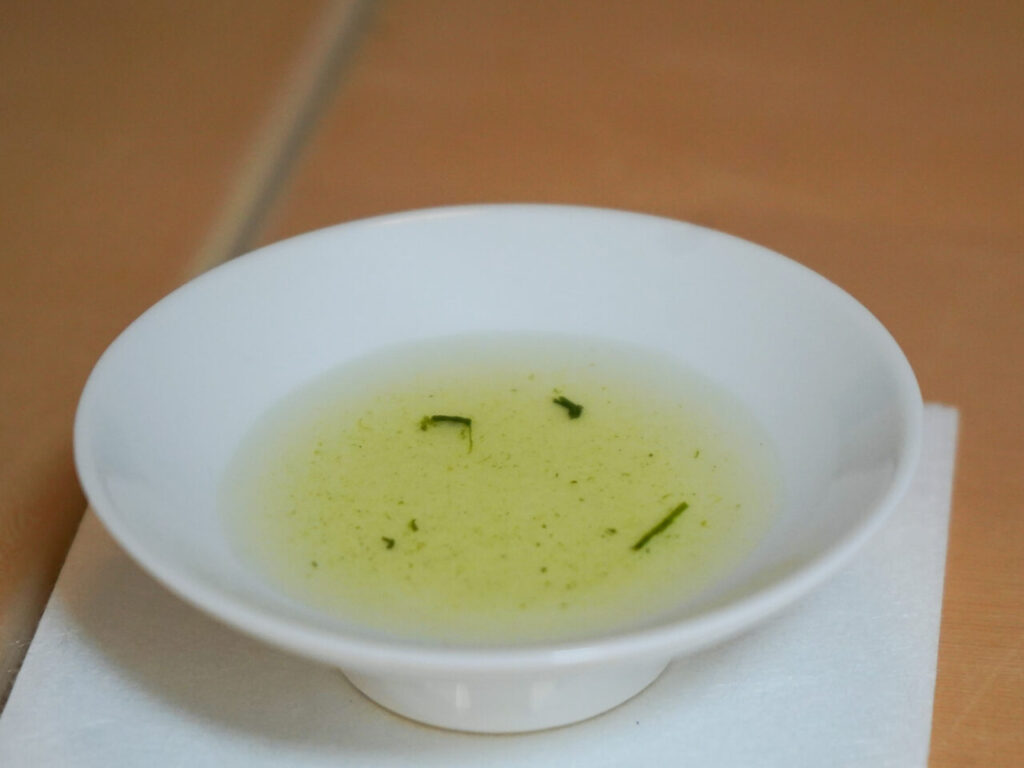 A bowl of prepared Japanese green tea