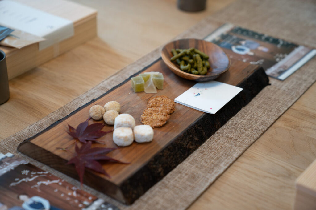 Tray of Japanese sweets served with matcha